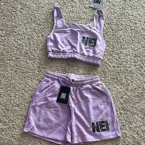 NEI Purple Crop Top and Shorts Set